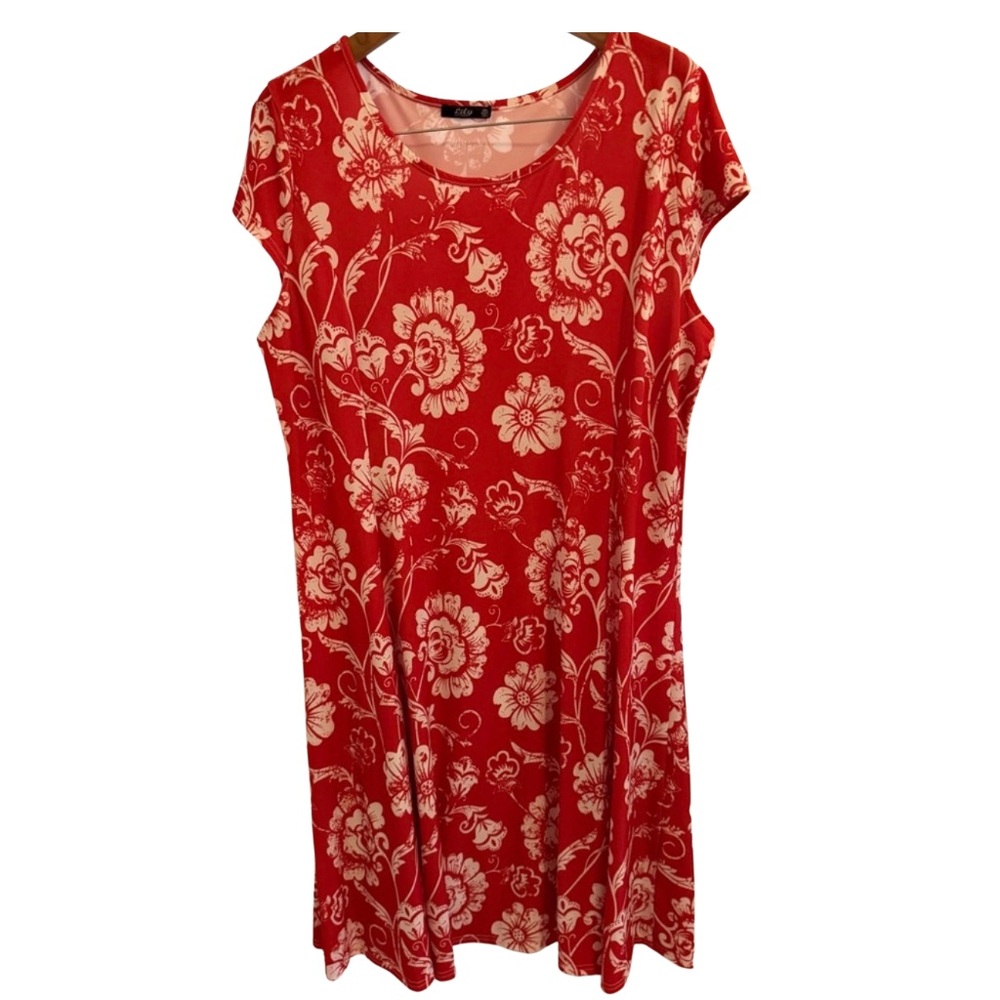 Floral Red and White Midi Dress